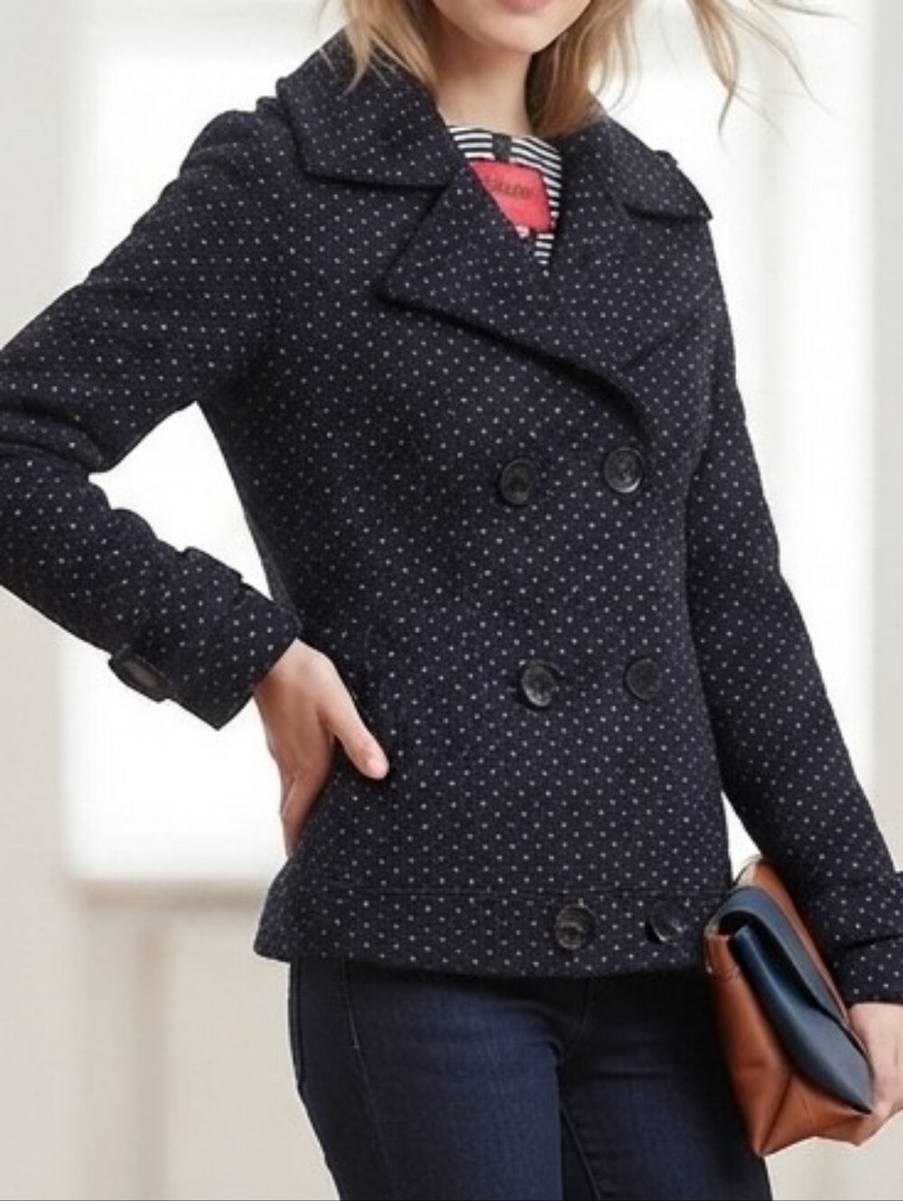 Beautiful Cropped Crop Pea Coat Jacket Sz Size Large L